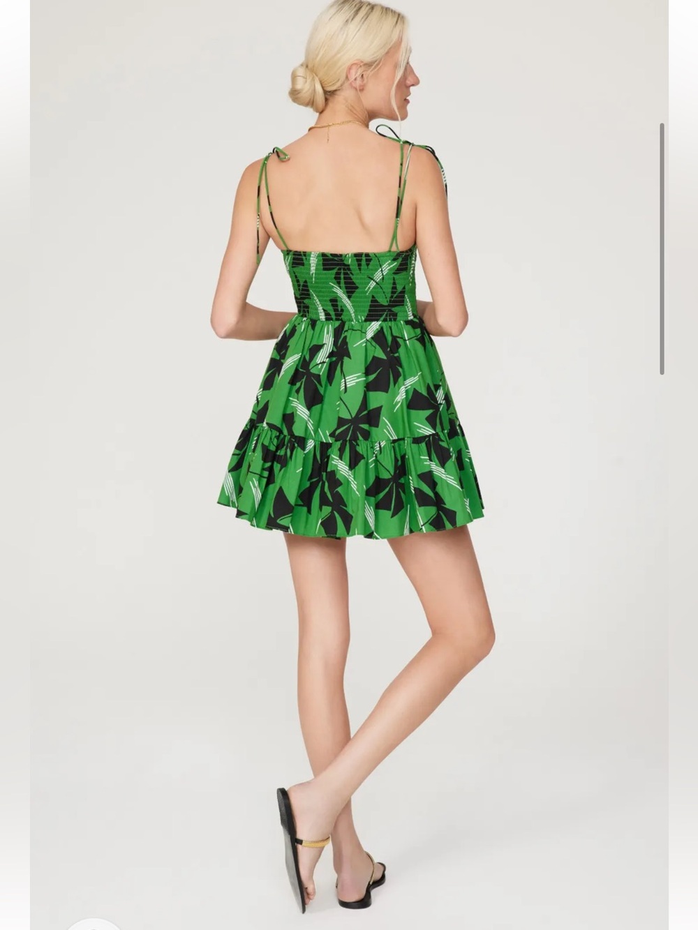 STAUD Green Tropical-Print Tie-Strap Mini Dress, Size Small, EUC - Picture 2 of 4